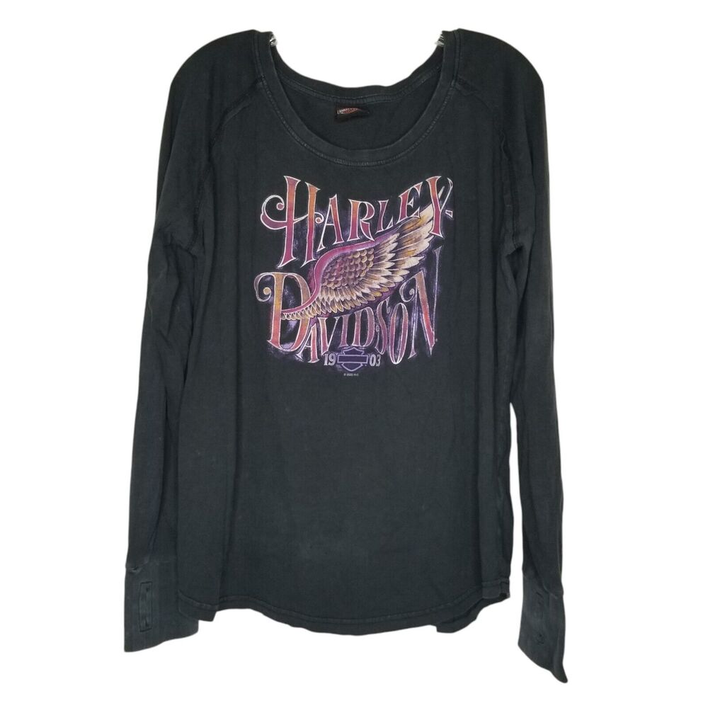 Harley Davidson Spellout Wings Indianapolis Indiana Long Sleeve T-Shirt 2XL